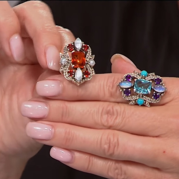 NICKY BUTLER New Honey Quartz Garnet Pearl Size 7 Sterling Silver Designer Ring - Picture 9 of 12